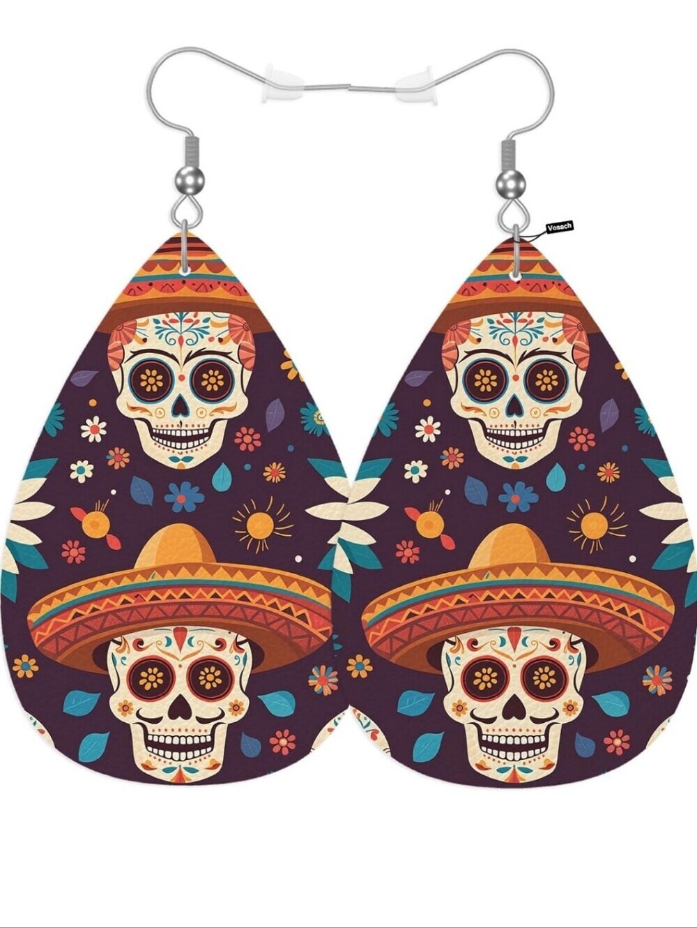 Vans Purple Teardrop Sugar Skull Earrings with Orange & Teal Accents